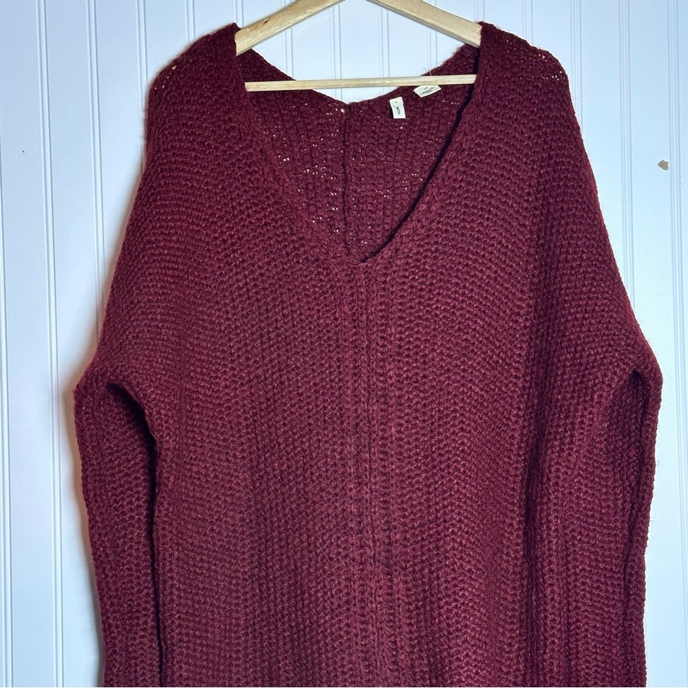 Anthropologie Moth Maroon Chunky Open Knit Oversized Alpaca Wool  Sweater - Picture 2 of 10